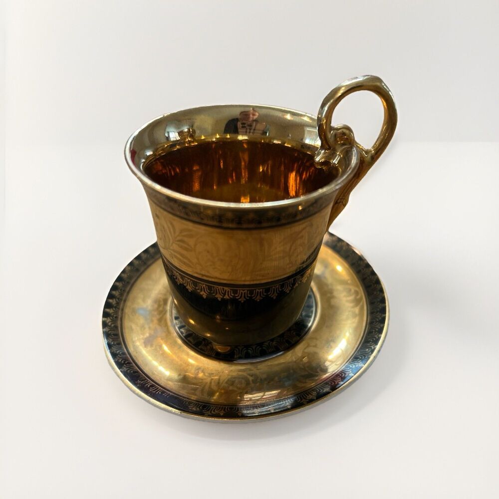 GIBSON & SONS SEVRES DAVENPORT BLACK & GOLD DEMITASSE CUP & SAUCER